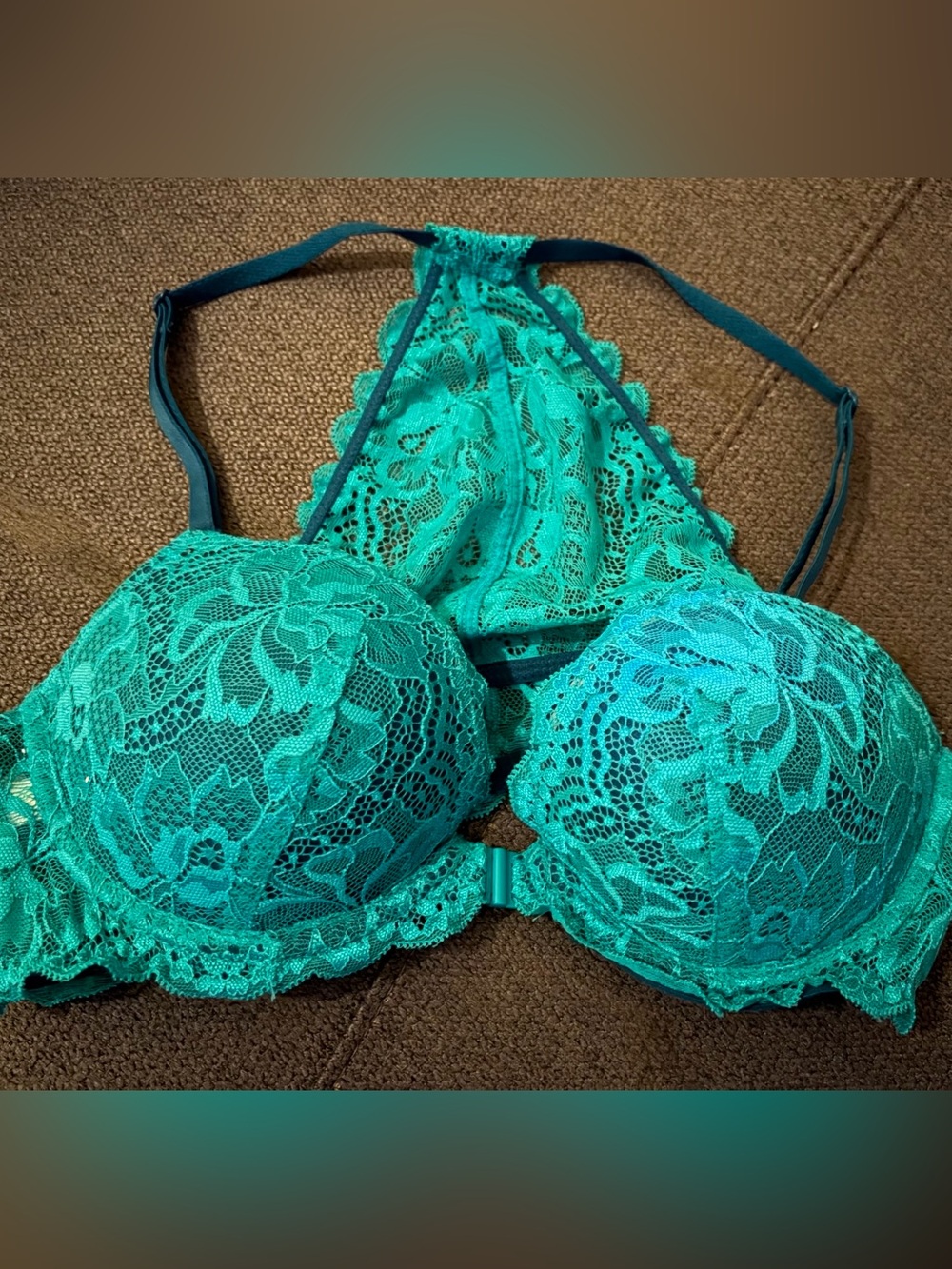 Victoria's Secret Pink Teal Lace Racerback Push-Up Bra